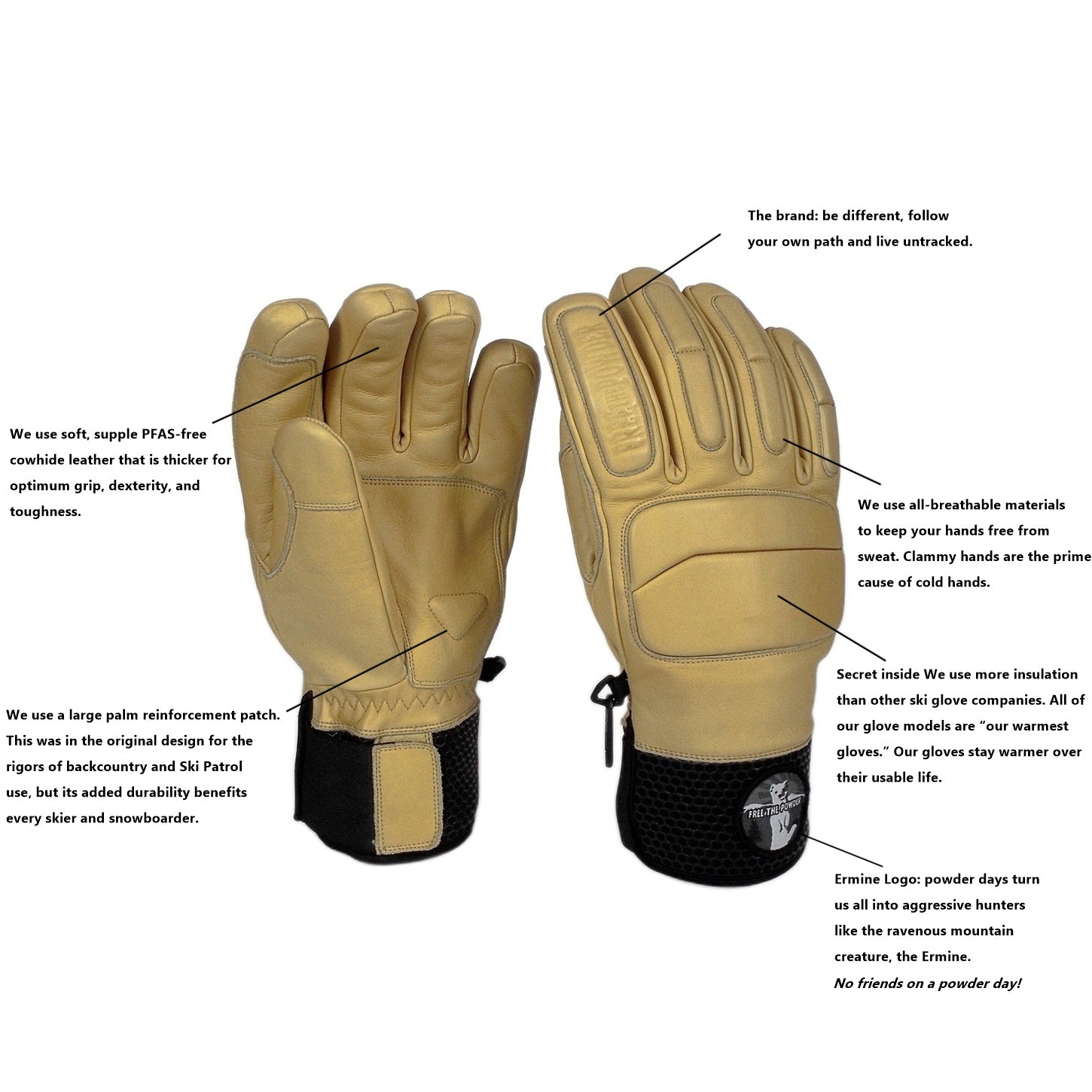 details specs Freeride Radical Glove by Free the Powder