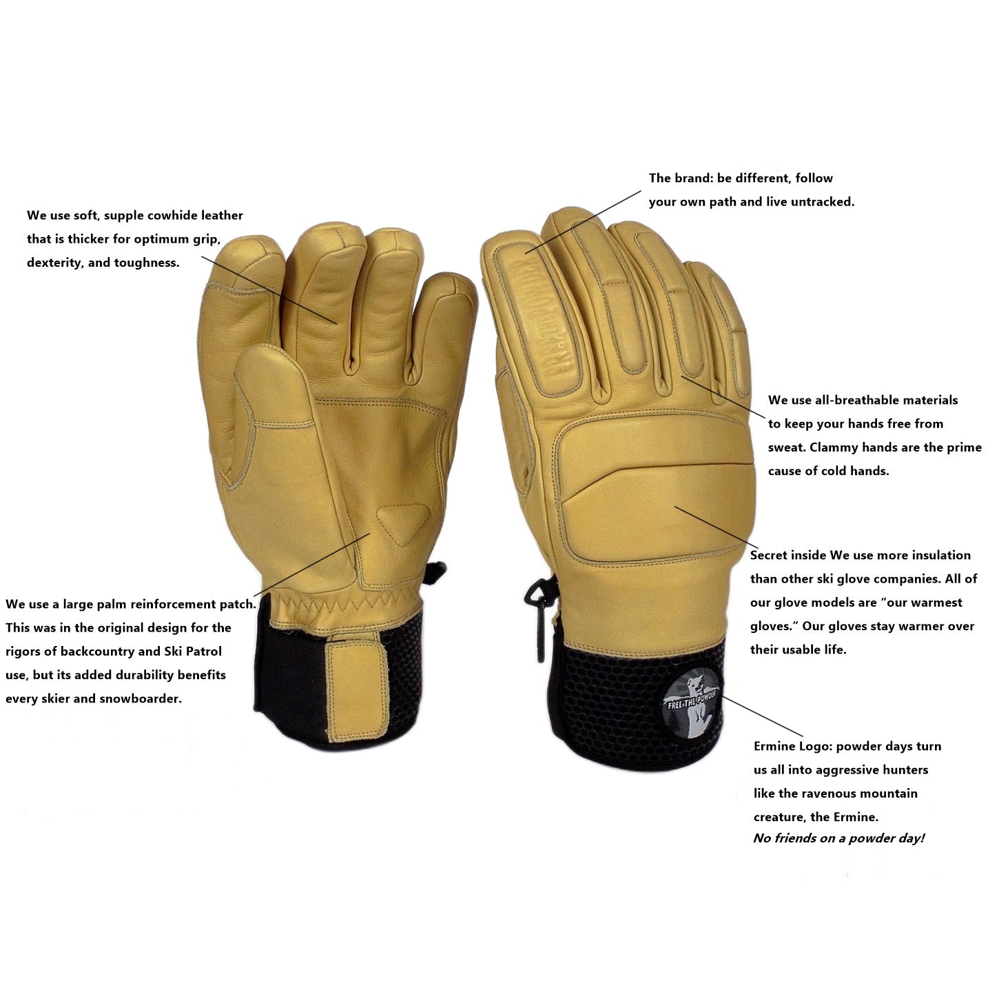 details specs Freeride Radical Glove by Free the Powder