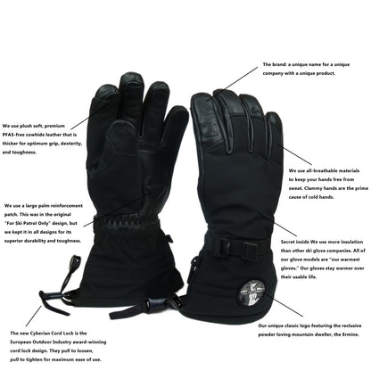 detailed diagram specs of RX Pro Black Glove by Free the Powder